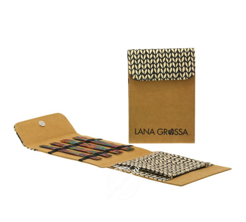 Lana Grossa Набор чулочных спиц малый, 15 см, Дерево многоцветное, Кожзам, Бежевый