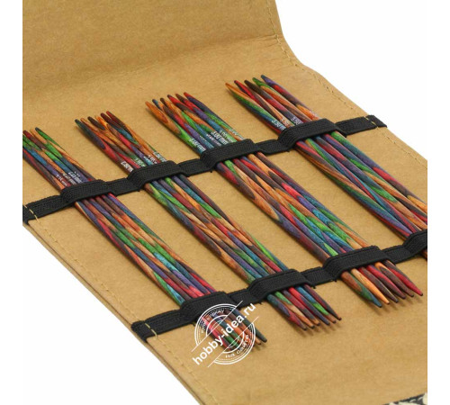 Lana Grossa Набор чулочных спиц малый, 15 см, Дерево многоцветное, Кожзам, Бежевый