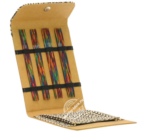 Lana Grossa Набор чулочных спиц малый, 15 см, Дерево многоцветное, Кожзам, Бежевый