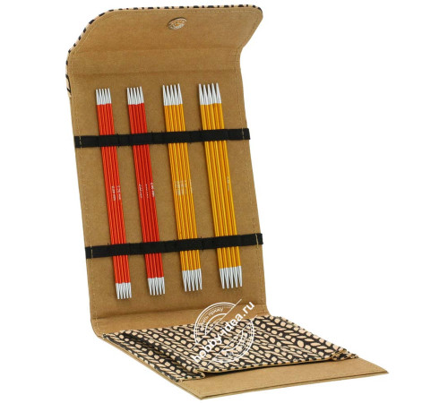 Lana Grossa Набор чулочных спиц малый, 15 см, Алюминий, Rainbow, Кожзам, Бежевый