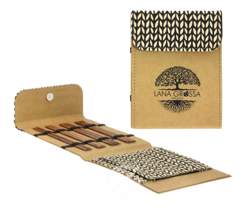 Lana Grossa Набор чулочных спиц малый, 15 см, Дерево, Naturale, Кожзам, Бежевый