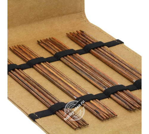 Lana Grossa Набор чулочных спиц малый, 15 см, Дерево, Naturale, Кожзам, Бежевый