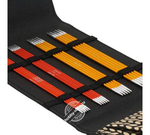 Lana Grossa Набор чулочных спиц малый, 15 см, Алюминий, Rainbow, Кожзам, Чёрный