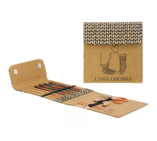 Lana Grossa Набор инструментов для вязания носков, Дерево, Многоцветные, Замша, Бежевый
