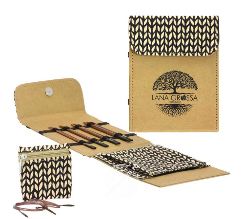 Lana Grossa Набор разъемных спиц малый, Дерево, Naturale, Кожзам, Бежевый