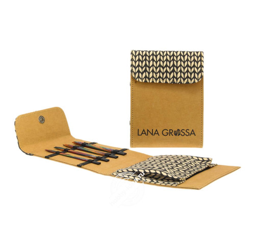 Lana Grossa Набор разъемных спиц малый, Дерево многоцветное, Кожзам, Бежевый