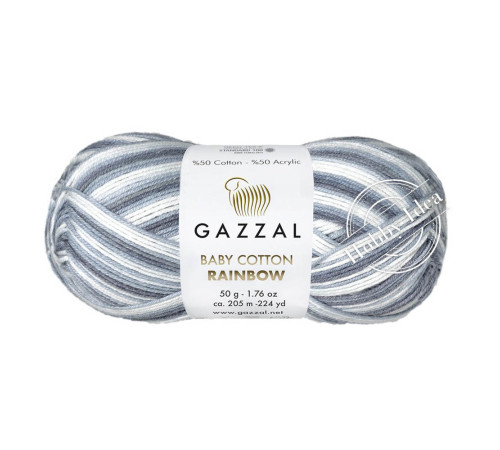 Gazzal Baby Cotton Rainbow 476 Бело-серый