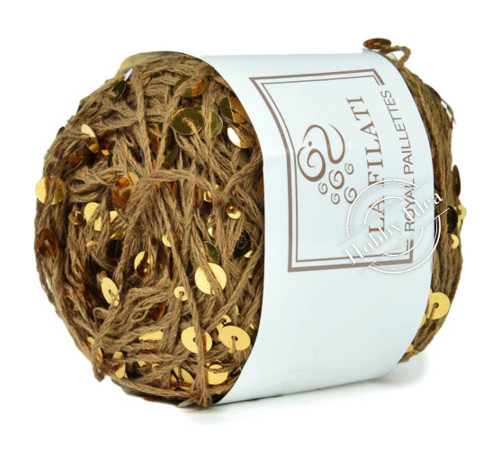 La Filati Royal Paillettes 033 Коричневая с золотыми пайетками