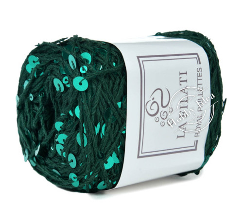 La Filati Royal Paillettes 081 Тёмно-зелёная с бирюзовыми пайетками