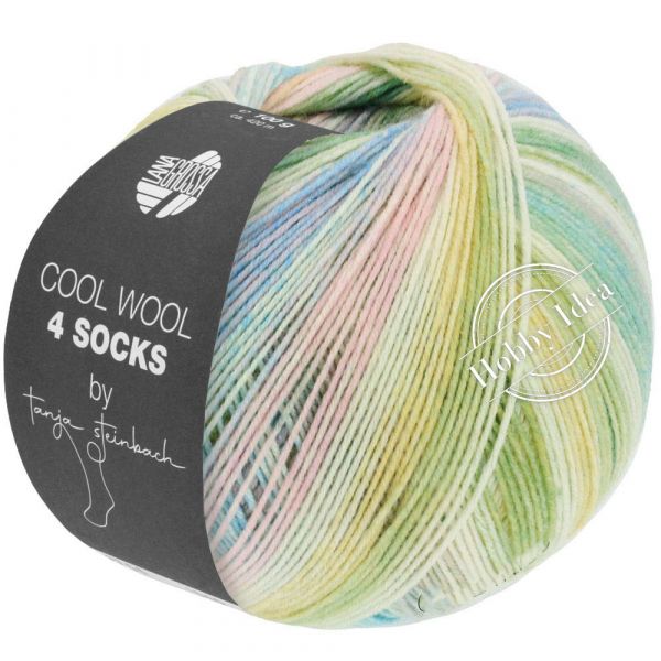 Lana Grossa Cool Wool 4 Socks Print 7756 Зелёно-розово-голубой из категории Lana Grossa Cool Wool 4 Socks Print