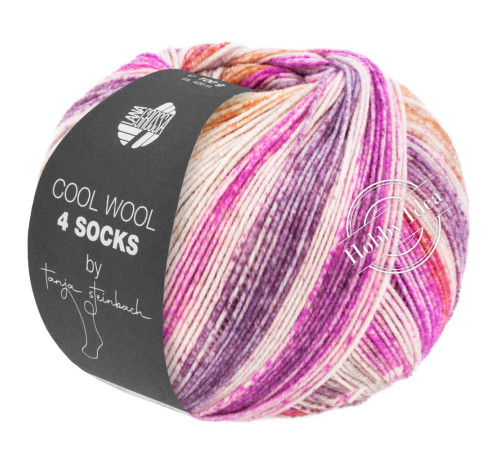 Lana Grossa Cool Wool 4 Socks Print 7761 Пурпурно-оранжево-бежевый