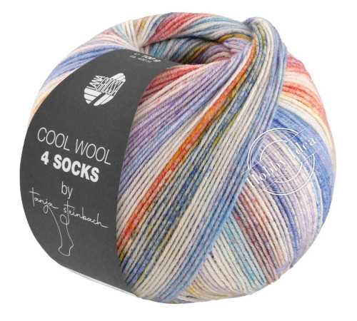 Lana Grossa Cool Wool 4 Socks Print 7763 Голубо-бежево-фиолетовый
