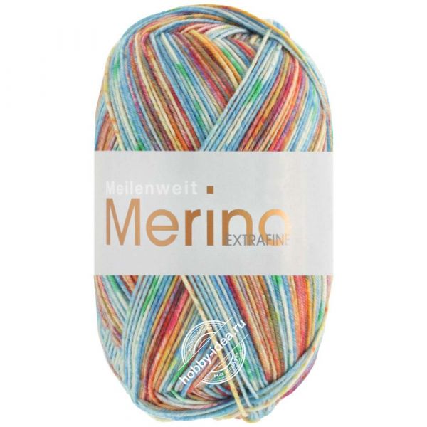 Lana Grossa Meilenweit 100 Merino Extrafine Bella 4506 Сине-оранжевый из категории Lana Grossa Meilenweit 100 Merino Extrafine Bella