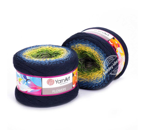 YarnArt Flowers 250 Зеленый Жёлтый Синий