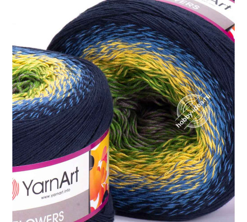 YarnArt Flowers 250 Зеленый Жёлтый Синий