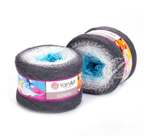 YarnArt Flowers 251 Голубой Белый Серый