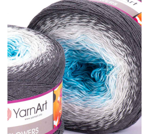 YarnArt Flowers 251 Голубой Белый Серый