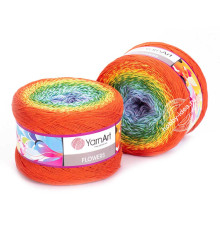 YarnArt Flowers 255 Лиловый Зеленый Оранжевый