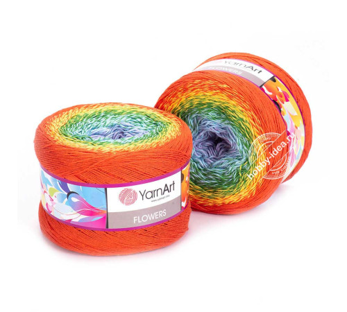 YarnArt Flowers 255 Лиловый Зеленый Оранжевый