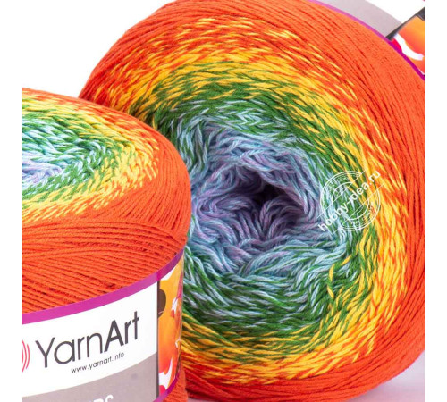 YarnArt Flowers 255 Лиловый Зеленый Оранжевый