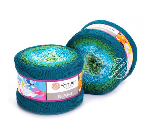 YarnArt Flowers 256 Зеленый Голубой Петроль