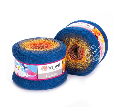 YarnArt Flowers 258 Оранжевый Жёлтый Синий