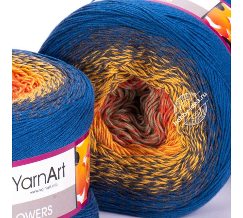 YarnArt Flowers 258 Оранжевый Жёлтый Синий