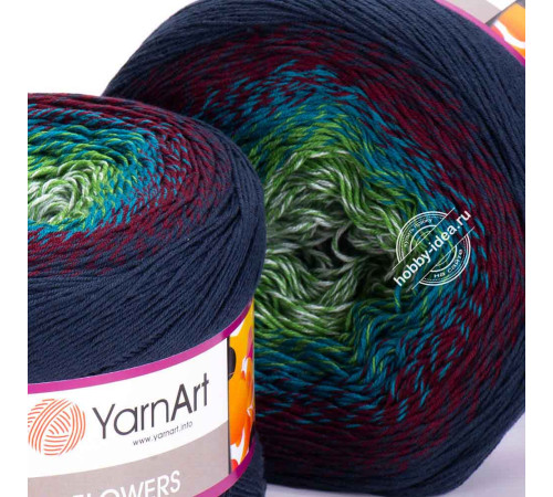 YarnArt Flowers 266 Зелёный Бордовый Синий