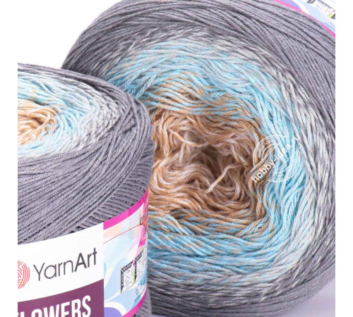 YarnArt Flowers 268 Бежевый Голубой Серый