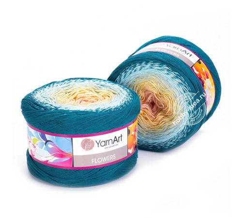 YarnArt Flowers 270 Персиковый Голубой Морская волна