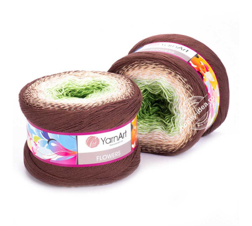 YarnArt Flowers 272 Зелёный Кремовый Коричневый