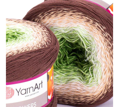 YarnArt Flowers 272 Зелёный Кремовый Коричневый