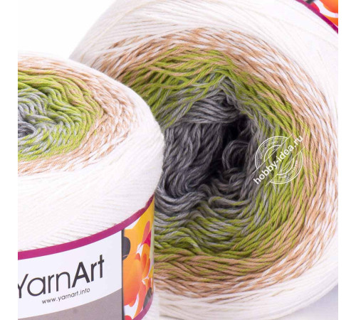 YarnArt Flowers 274 Серый Зеленый Белый