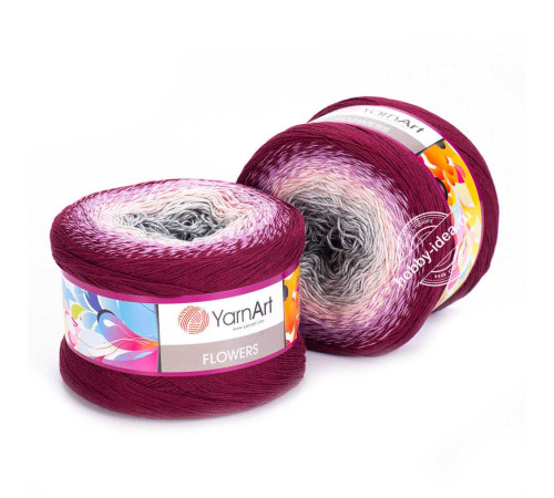 YarnArt Flowers 286 Серый Персиковый Бордовый