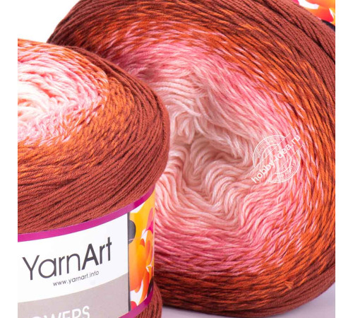 YarnArt Flowers 288 Розовый Оранжевый Красный