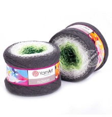 YarnArt Flowers 291 Зелёный Белый Серый