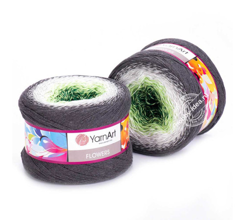 YarnArt Flowers 291 Зелёный Белый Серый