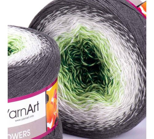 YarnArt Flowers 291 Зелёный Белый Серый