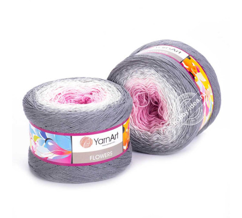 YarnArt Flowers 293 Розовый Белый Серый