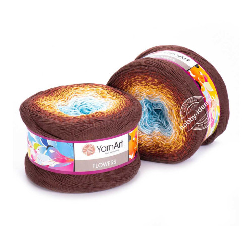 YarnArt Flowers 296 Голубой Жёлтый Коричневый