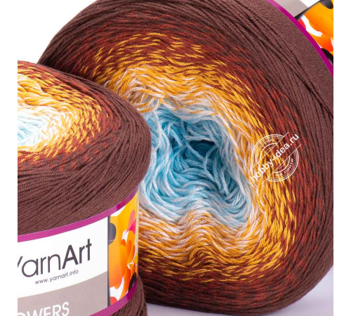 YarnArt Flowers 296 Голубой Жёлтый Коричневый