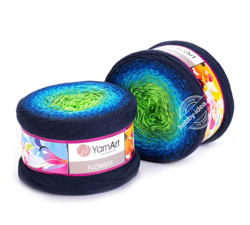 YarnArt Flowers 300 Зелёный Голубой Синий