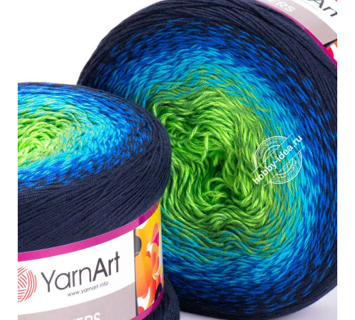YarnArt Flowers 300 Зелёный Голубой Синий