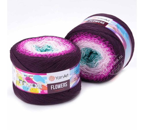 YarnArt Flowers 301 Голубой Розовый Фиолетовый
