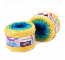 YarnArt Flowers 304 Синий Зелёный Жёлтый