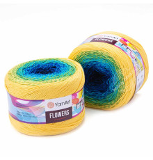 YarnArt Flowers 304 Синий Зелёный Жёлтый