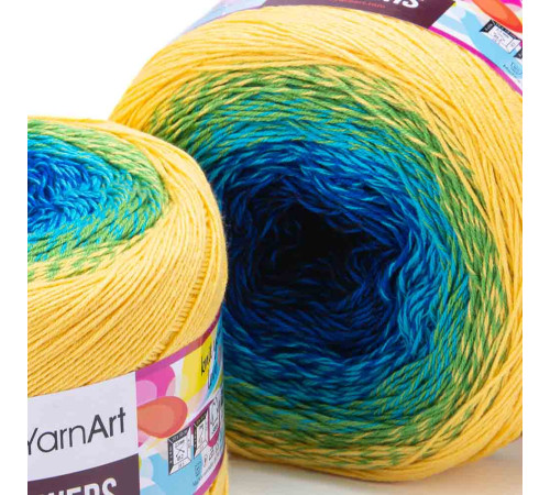 YarnArt Flowers 304 Синий Зелёный Жёлтый