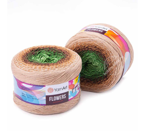 YarnArt Flowers 308 Зелёный Коричневый Бежевый