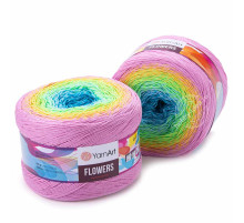 YarnArt Flowers 312 Голубой Зелёный Розовый