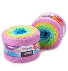 YarnArt Flowers 312 Голубой Зелёный Розовый